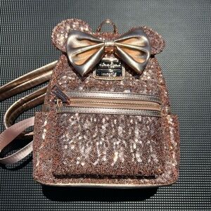 Loungefly Disney Parks Minnie Mouse Sequin Mini Backpack – Rose Gold